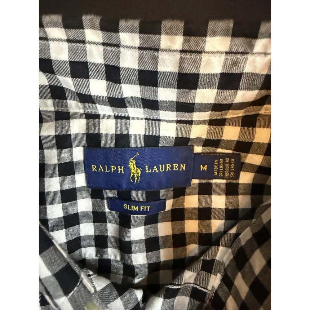 Ralph Lauren Black & White Checkered Boy's LS Dress Shirt, Slim Fit M